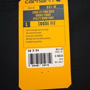 Carhartt Black Loose Fit Firm Duck Utility Work Pants 38x34